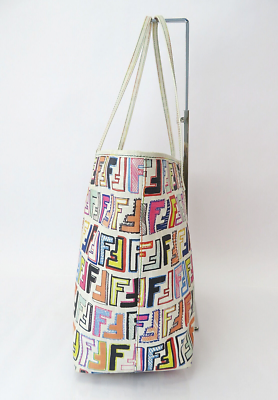 Authentic FENDI White and Multicoors PVC Canvas Tote Bag Purse