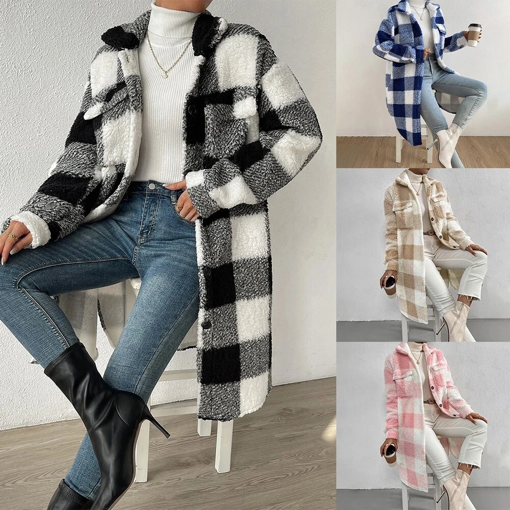 Long plaid top jacket womens