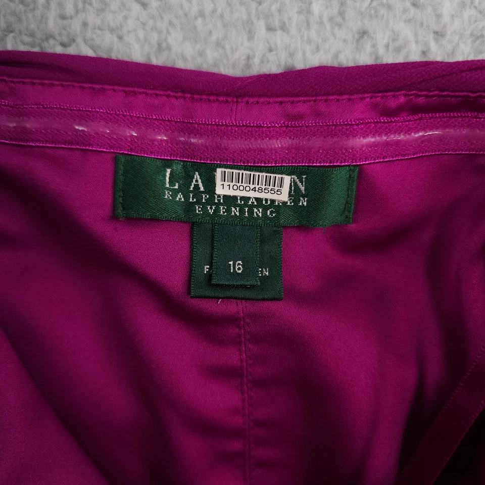 Vestido Lauren Ralph Lauren 16 Púrpura Sin Tirantes Vestido de Noche Plisado Gasa ALTERADO Foto 3 de 4