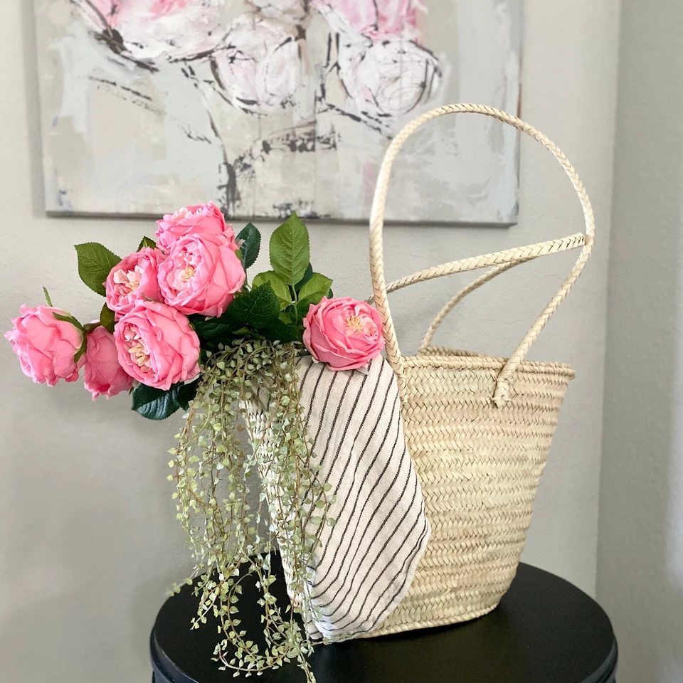 NEW! Straw Market Basket French Country Style Tote Hand-Woven Large Handles - Image 3 of 3