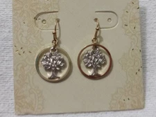 Two Tone Metal Tree of Life Earrings Jewelry Goldtone Ring Silvertone Tree NWT