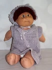 1982 Cabbage Patch Kids doll curly brown hair eyes HM #2 crocheted dress B124