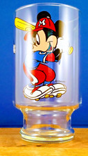 Mickey Mouse Baseball Glass Cup Collectible Disney Vintage 80's Pedestal Jumbo