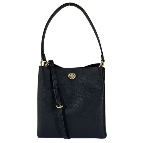 COACH Women's Polished Pebble Leather Charlie Bucket, Black