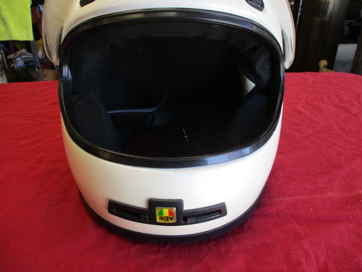 Vintage AGV KR-2001 WHITE Motorcycle Helmet Made In Italy SIZE 7 1/8-7 1/4  DOT | eBay