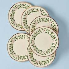 Lenox Fine China Christmas Holly HOLIDAY Dinner Plates Set of Six - N/O