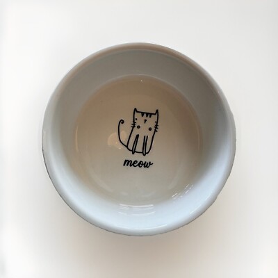 Signature Housewares Stoneware MEOW Blue Cat Food Dish Water Bowl  Ceramic