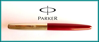 PARKER “21” Red FOUNTAIN PEN w/Stainless Steel Cap AEROMETRIC