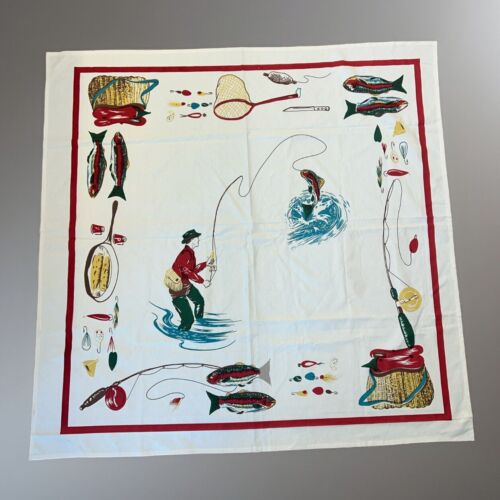 MODA Tablecloth Bait & Tackle Fishing Motif 52” Square cabin lodge look Angler