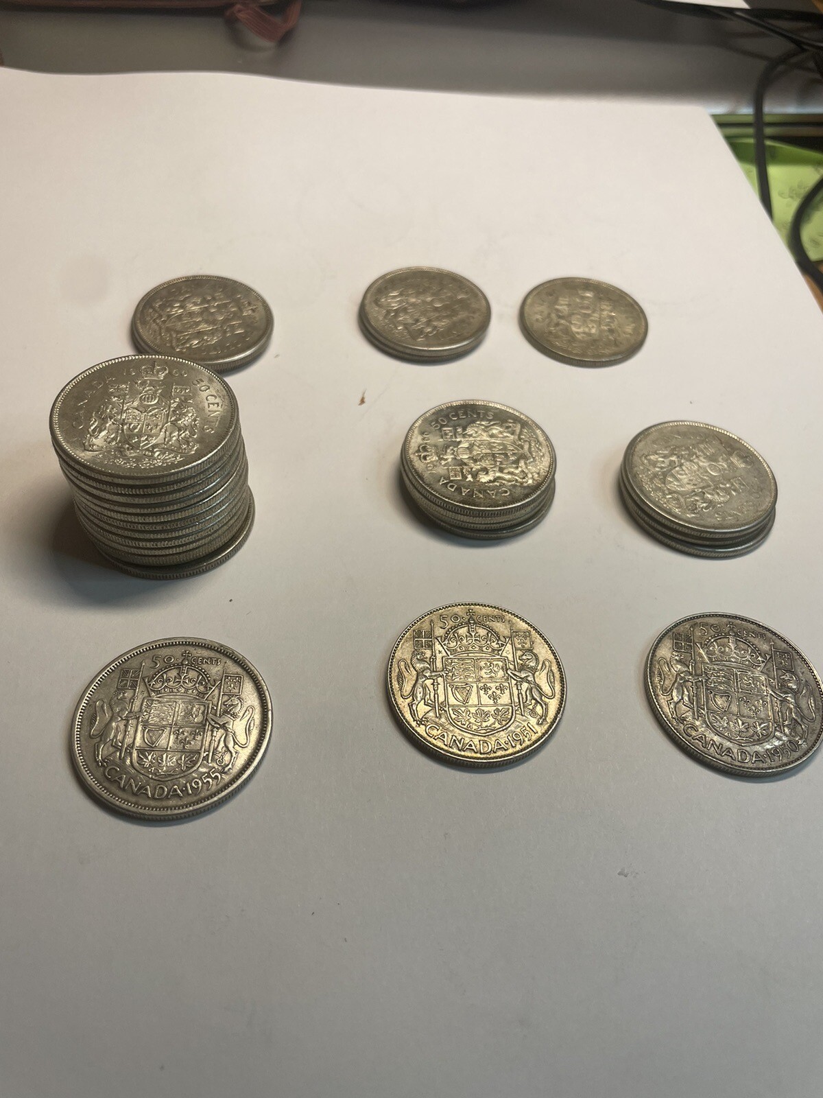 19501965 Canadian Silver Half Dollars 27 Pieces Priced For Individual Coin eBay