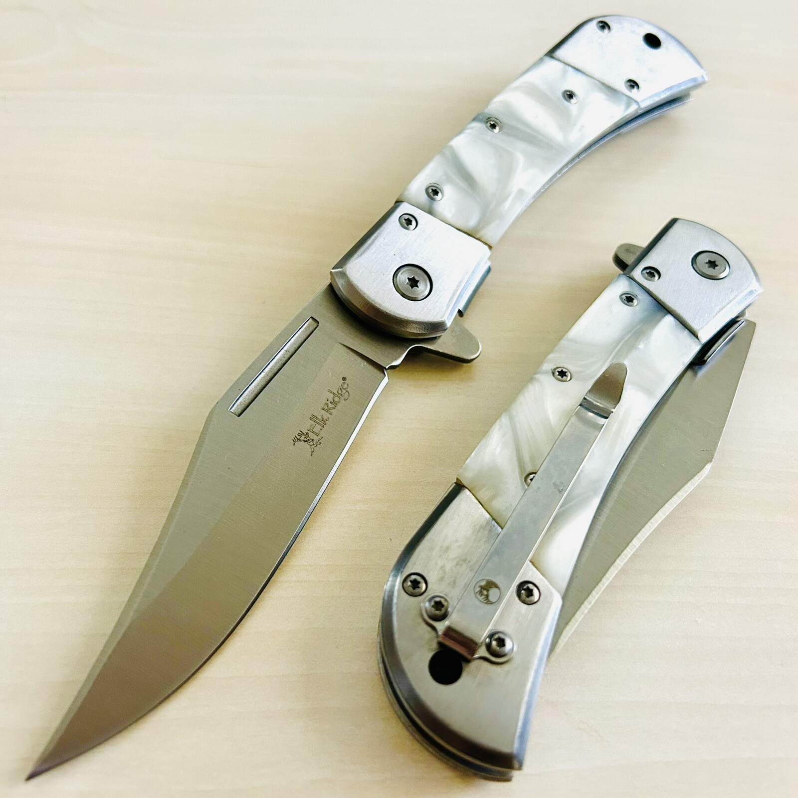 8.75” Pearl Tactical Spring Assisted Open Blade Folding Pocket Knife Hunting