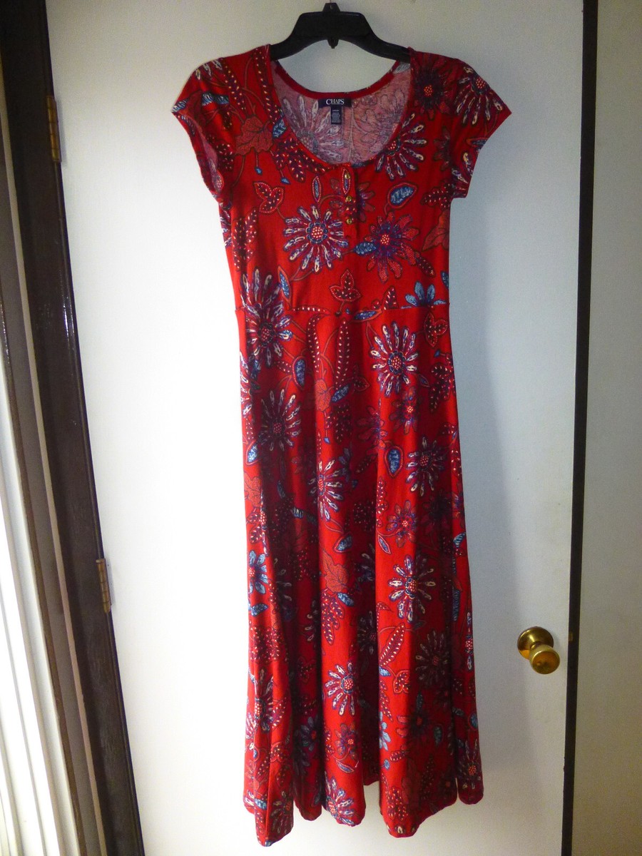 chaps maxi dresses Chaps Maxi Dress Women’s Cotton Red Bandana Floral Americana Boho S