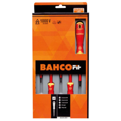 Bahco Fit B220.005 5-teiliges VDE-isoliertes Schraubendreher-Set Schlitz & Kreuzschlitz