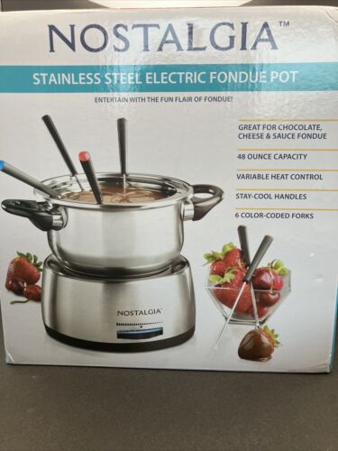 NEW IN SEALED BOX NOSTALGIA STAINLESS STEEL ELECTRIC FONDUE POT - Picture 1 of 4