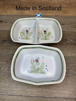 Buchan Scotland Pottery THISTLEWARE 11  & 9'' Serving Dish Vegetable Dish~2 Pc