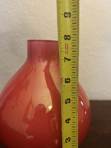 Crate & Barrel Betty Vase Cased Glass Coral Pink Over White Glass Large 8” - Picture 6 of 8