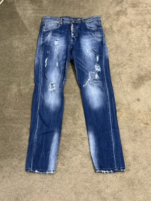 DSQUARED2 Skater Jeans Blue Stretch Distressed Button Fly Size 42.           C13