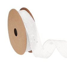 Organza Star Ribbon Wired 1 Inch Wide 20 Yards White