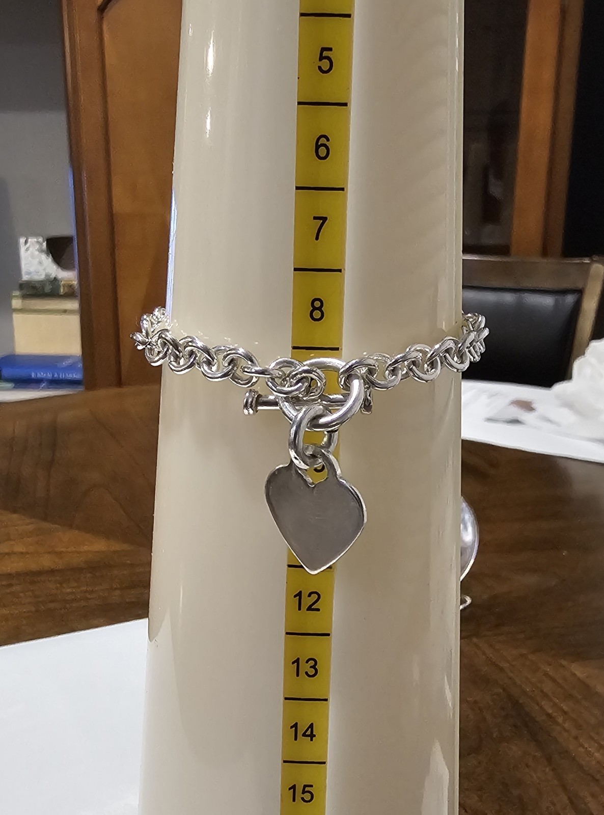 Solid 925 Sterling Silver Heart Toggle Link Brace… - image 14