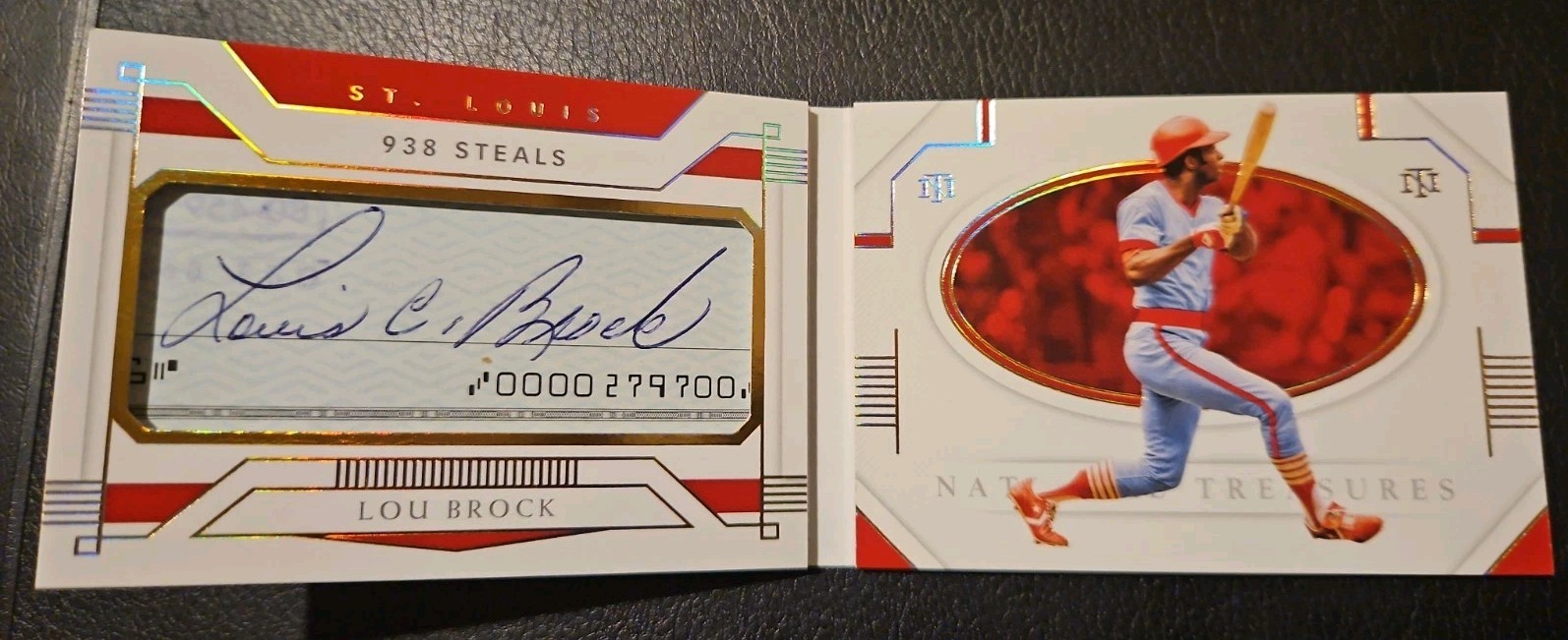 2022 National Treasures Lou Brock Legendary Signatures Awards Booklet Auto 7/10