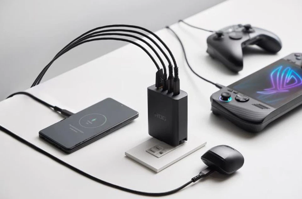 Cargador de pared ASUS ROG 140W USB-C/A 4 puertos GaN para teléfono ROG 9 8 Pro / Ally X Foto 4 de 4