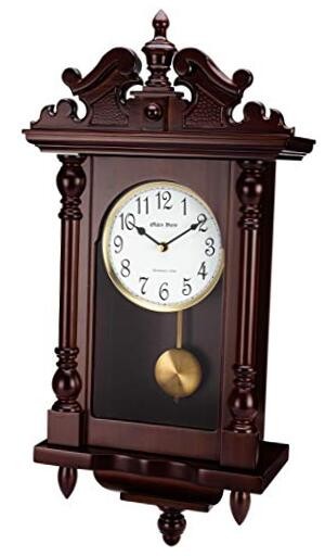 Wall Clock with Real Wood, 4 Chime Options, Swinging Pendulu