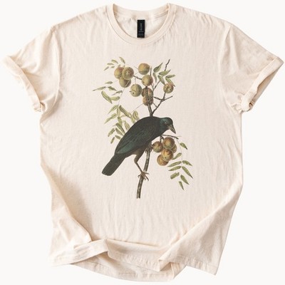 Bird on fruit tree graphic t shirt nature inspired animal illustration casual te