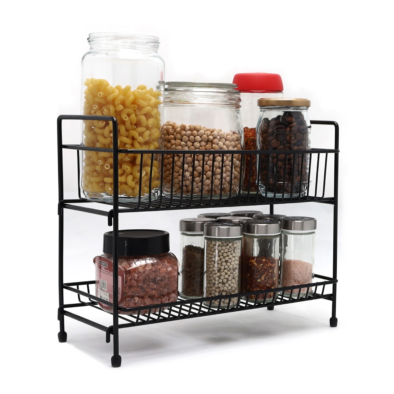 Buckingham 2 Tier Storage Rack Black Kitchen Spice Bathroom Organiser 30cm