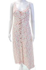 Ganni Womens Floral Print Buttoned Sleeveless Maxi Dress Light Pink Size 40