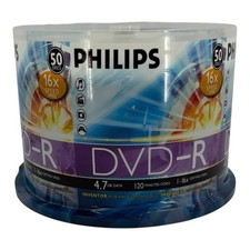 Philips DVD-R 50 Pack 4.7GB 16X 120 Min Blank Discs Spindle New Sealed