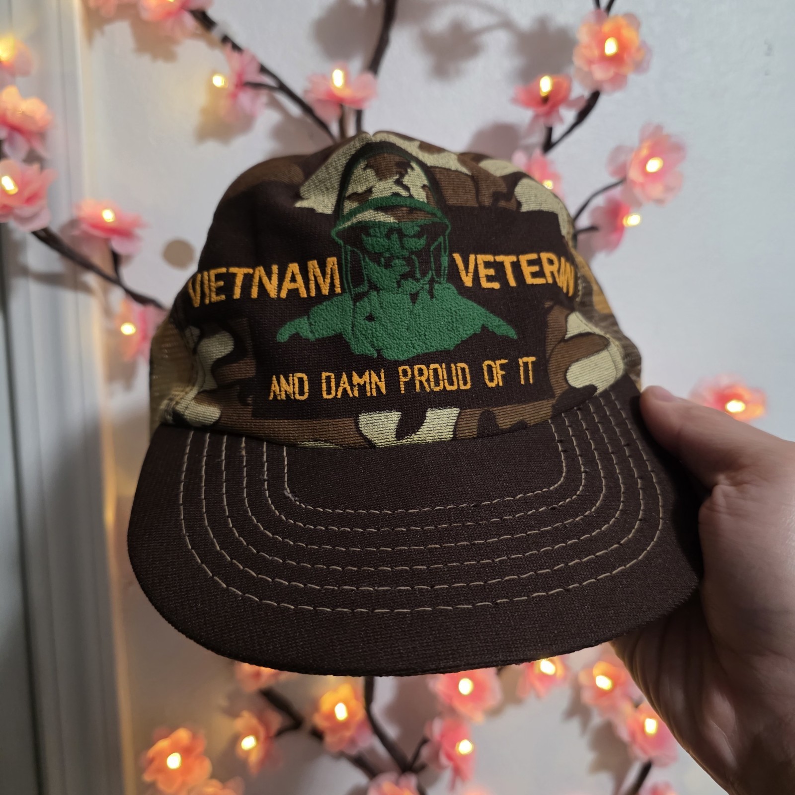 Vintage Vietnam Veteran & Damn Proud Of It Truckers Hat Mesh SnapBack Cap USA