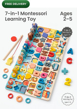 7-in-1 Wooden Montessori Puzzle Busy Board Toddler Learning Toy 2-5