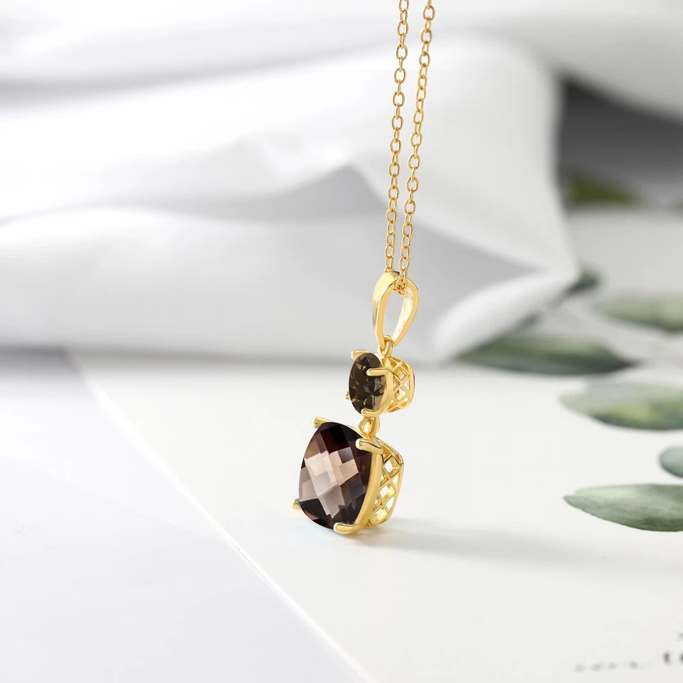 Colgante de cuarzo ahumado marrón plateado chapado en oro amarillo de 18 quilates (4,65 quilates) Foto 4 de 4