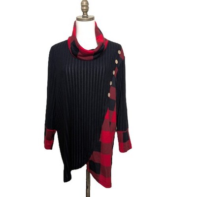 Ali Miles Size XL Brushed Buffalo Plaid Textured Knit Cowl Neck Pullover Tunic