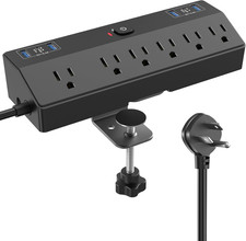 Desk Clamp Power Strip with 40W Fast Charging Station, 10FT Flat Plug Desk Moun
