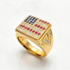 Luxury USA National Flag Patriotic Ring Diamond Copper 14k Gold Plated