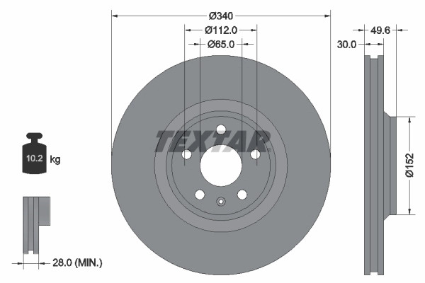 Lot de 2 disques de frein Textar 92160505 pour Audi TT et A3 Sportback