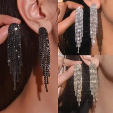 Sparkly Crystal Diamante Chandelier Rhinestone Long Drop Trendy Fashion Earrings
