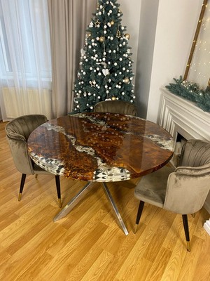 Round Live Edge Epoxy Wood Table Top | Modern Loft Brown Rustic