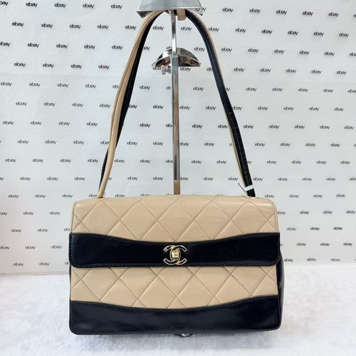 Chanel Bicolor Lambskin Classic Flap Bag Rare Beige Black