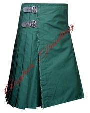 Scottish Handmade Traditional Solid Green Cotton kilt 8 Yard, Custom Size kilts