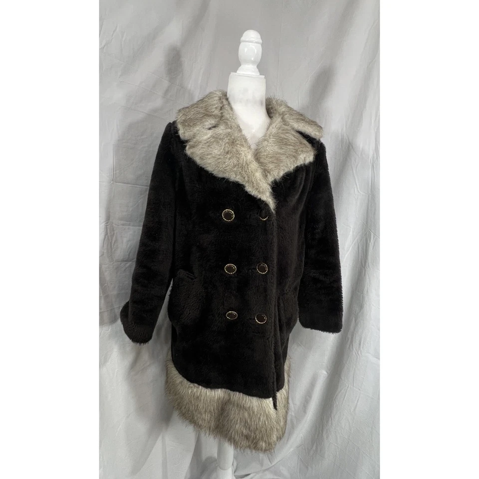 Abrigo Hippie Vintage Años 70 Piel Sintética Doble Pecho Marrón Talla Mediana Penny Lane Foto 3 de 4