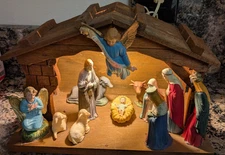 Vintage MCM Christmas Ceramic Lighted Nativity Manger Scene- Hong Kong