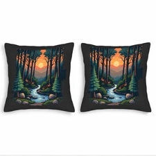 Set of 2 18x18in Throw Pillow Covers - Serene Forest Scene Design 