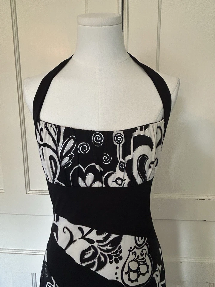 Vestido halter vintage Y2K Trixxi Art to Wear para mujer talla pequeña negro blanco caprichoso Foto 2 de 4