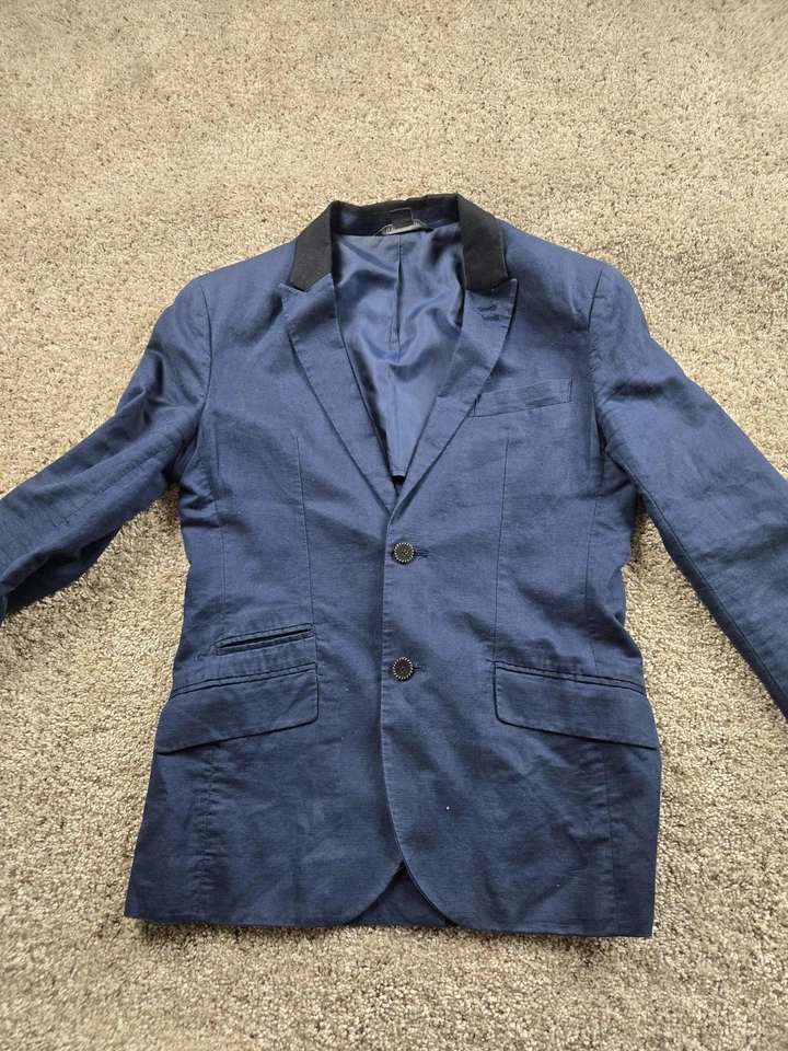 Armani Exchange Blazer Mens 38R Navy Linen Cotton 2 Button Pockets - Image 3 of 4