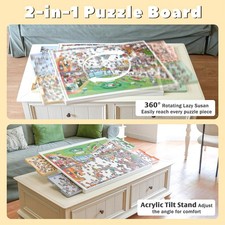 Tilting Jigsaw Puzzle Board for 1500 Pieces Rotating Portable 4 Drawers Cover