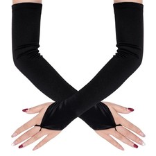 Jmkcoz Fingerless Elbow Long Opera Party Gloves for Women One Size, Black