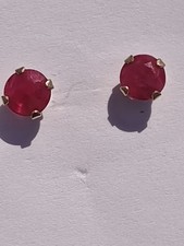 VINTAGE HANDMADE ROUND RUBY EARRINGS: 14K GOL...