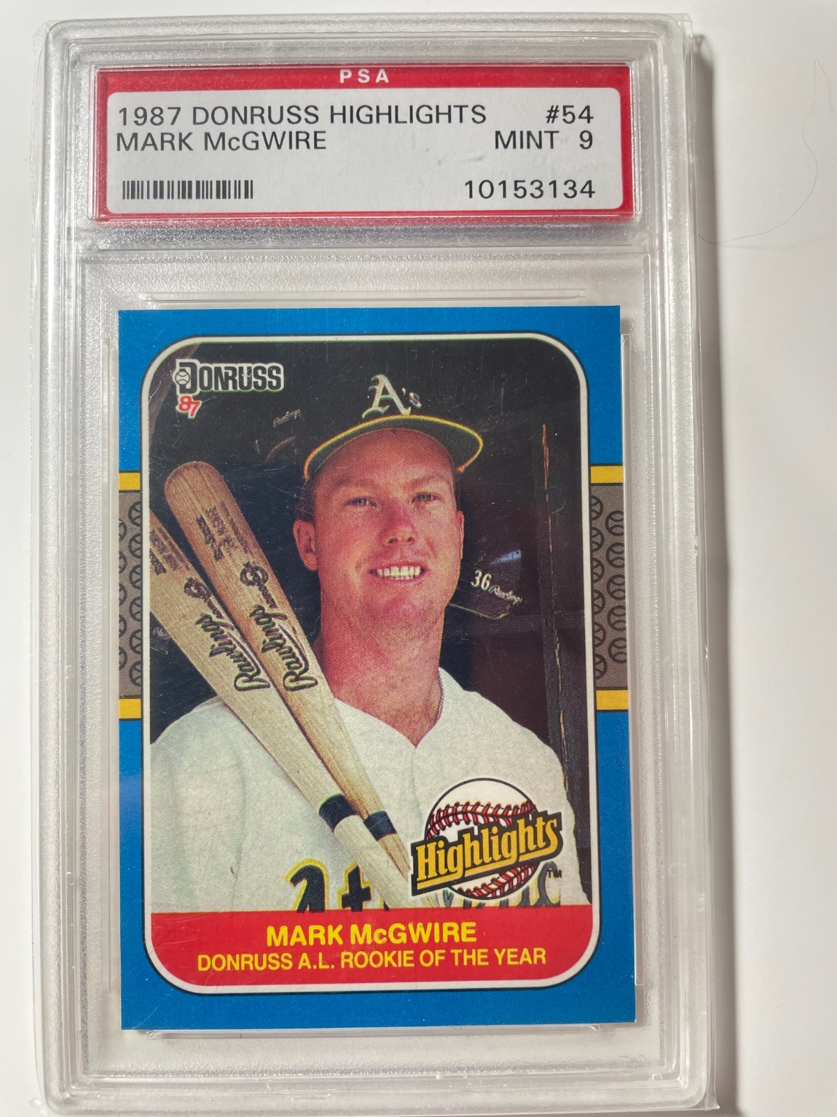 1987 Donruss Highlights - Mark McGwire #54 PSA 9 MINT view 1